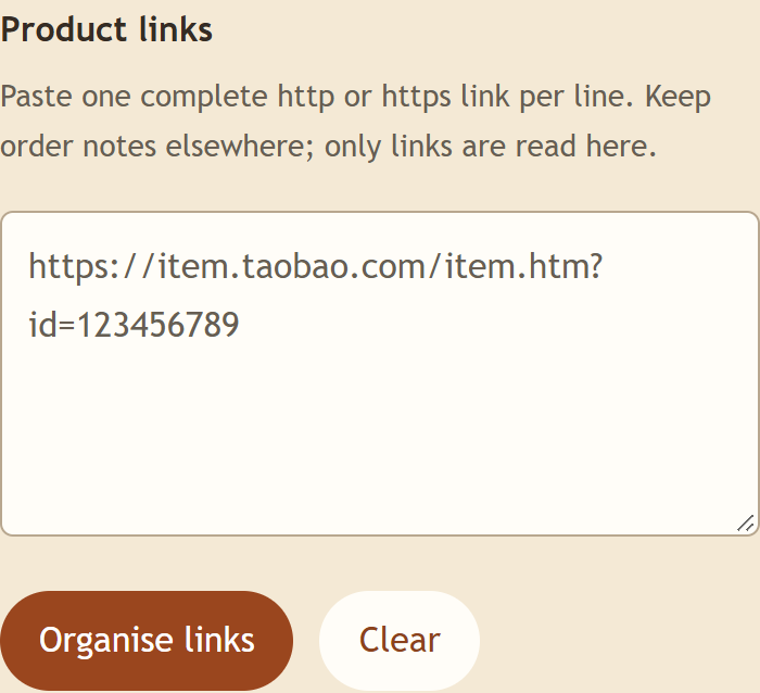 This site link organiser with a field for original product URLs