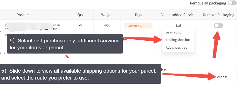 OrientDig packing service and shipping route controls